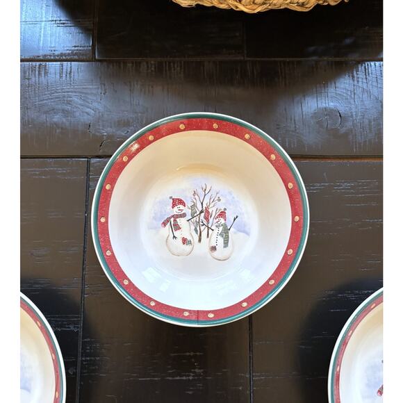 Royal Seasons Snowman Stoneware 5pc Soup Cereal Salad Bowls Holiday 6.75 In - Picture 4 of 7